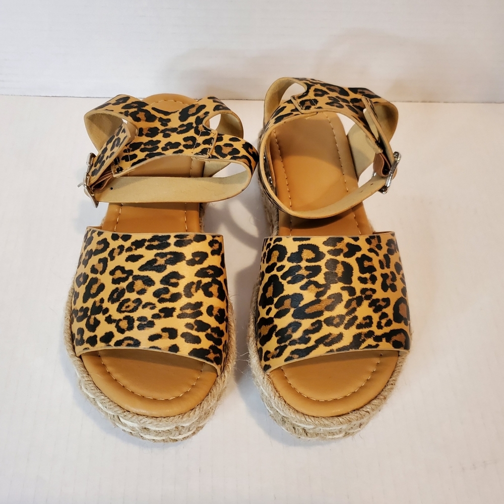 Sandals Espadrille Leopard Print Platform